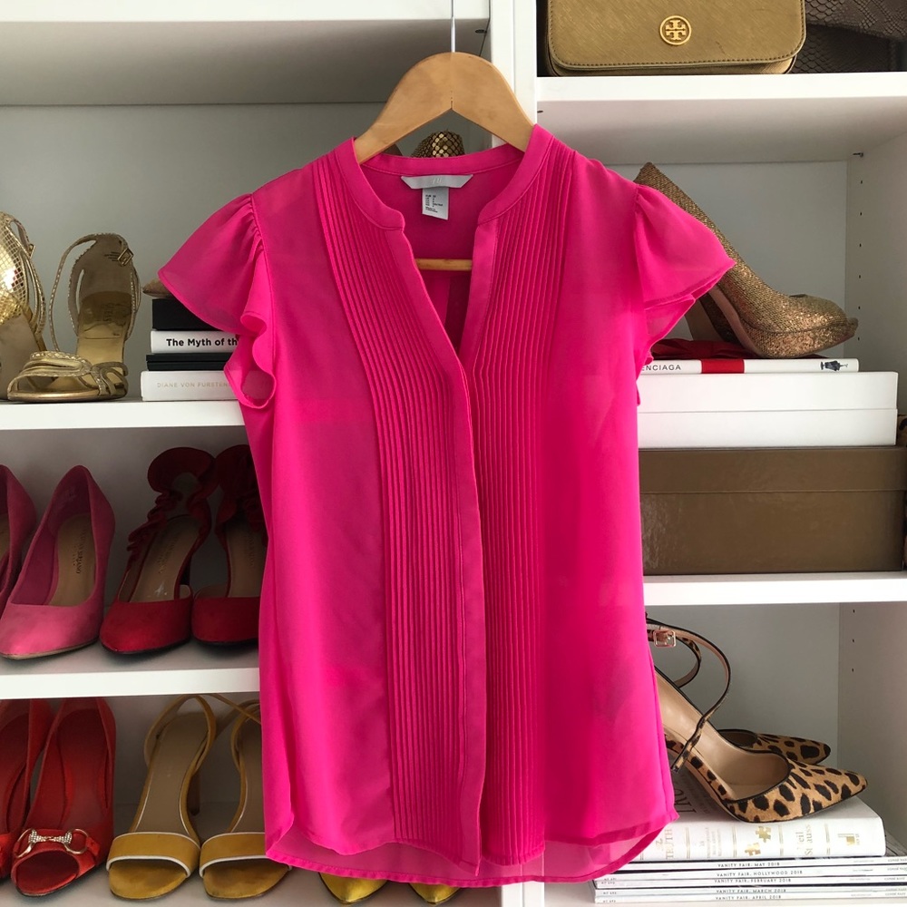 H&M Hot Pink Button Down Blouse Size 2